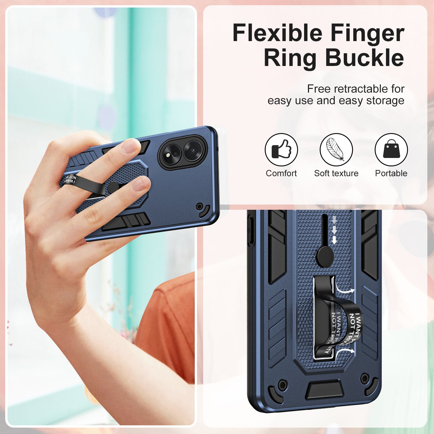 For Oppo A38 4G / A18 4G Kickstand Case TPU+PC Phone Protective Cover - Blue For Oppo A38 4G / A18 4G Kickstand Case TPU+PC Phone Protective Cover - Blue